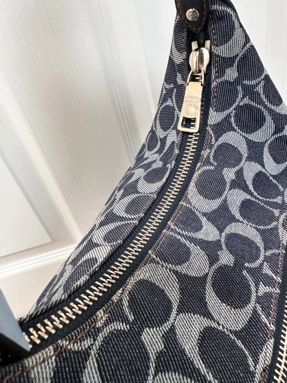 Coach Harley Signature Denim Jacquard Navy Leather Large Hobo